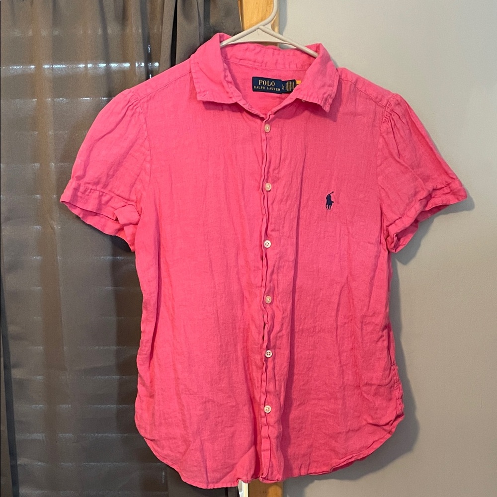 Polo by Ralph Lauren Women's Bright Pink Short Sleeve Blouse